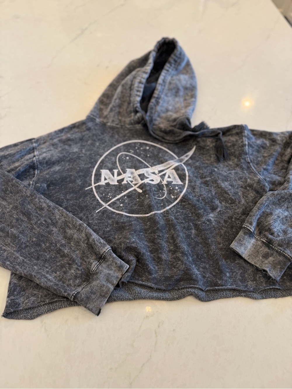 Nasa Black Acid-Wash Cropped 100% cotton Hoodie S